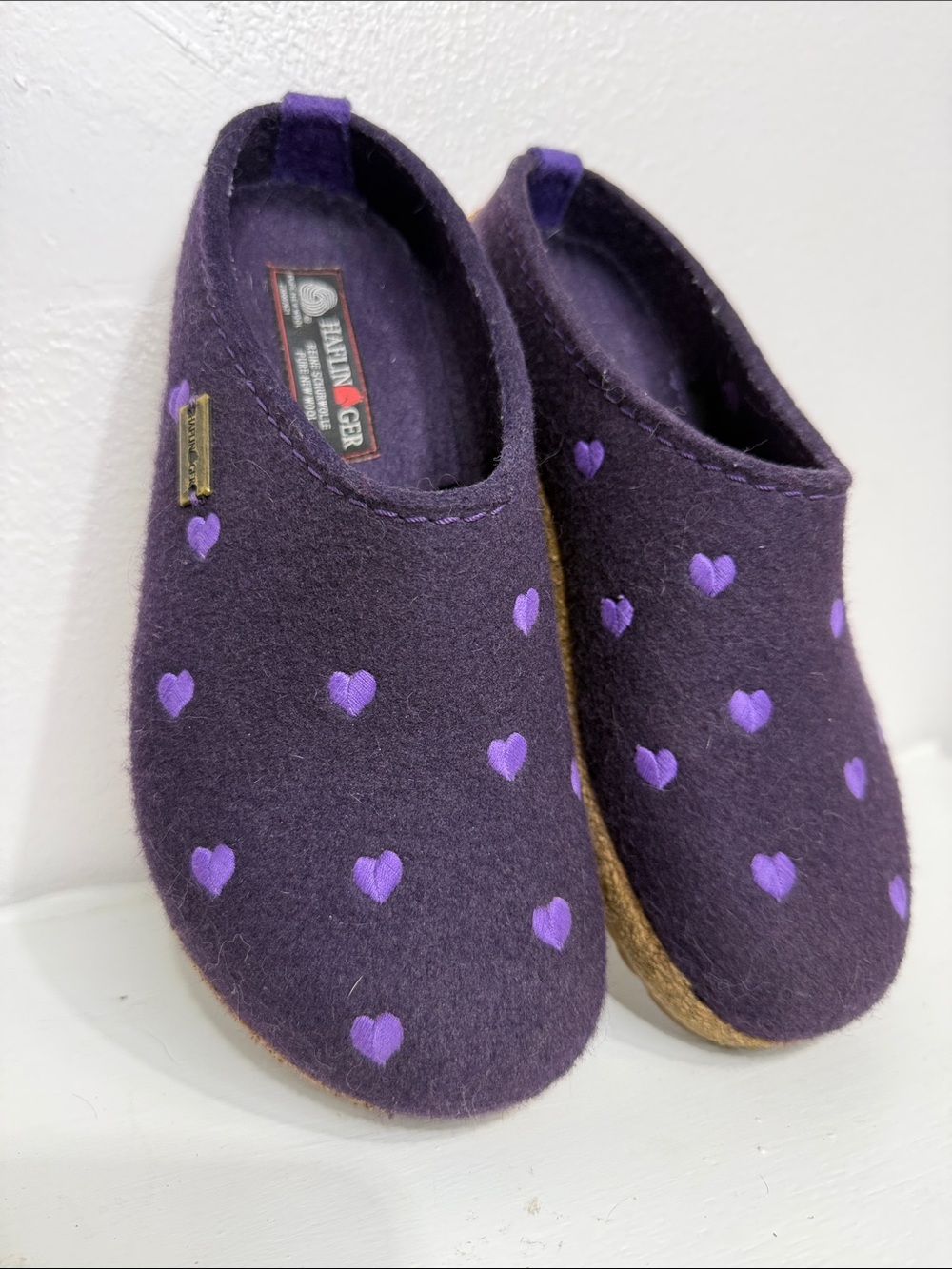 Haflinger Grizzly pure wool Purple Heart slip on Clogs size 38